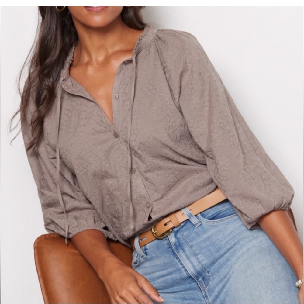 Evereve Taupe Textured Blouse